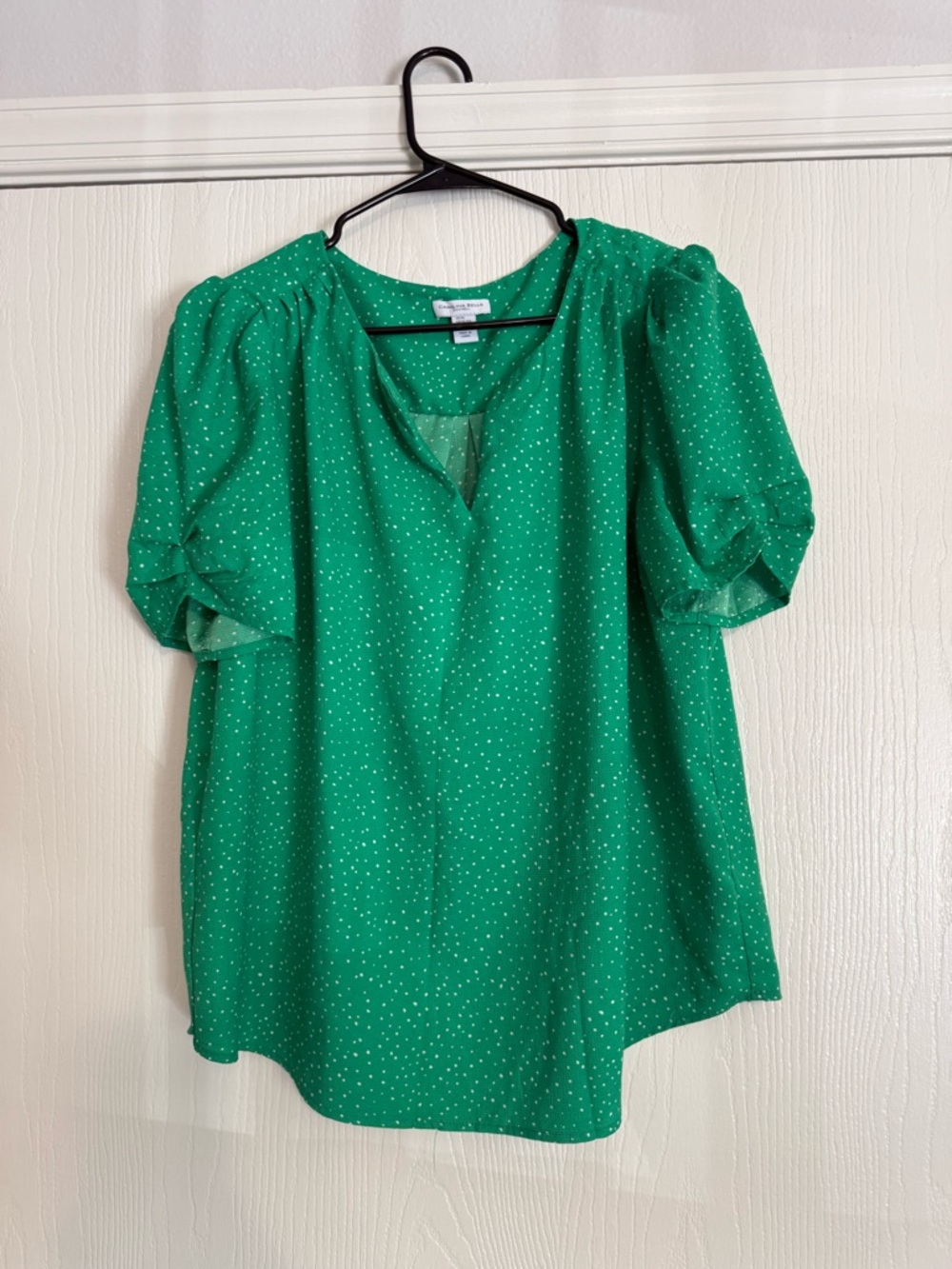 Carolina Belle Green Polka Dot Puff Sleeve Blouse